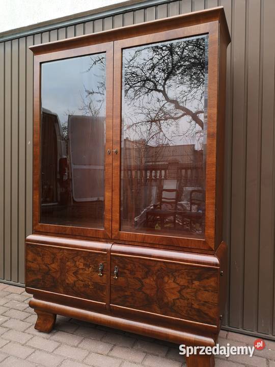 Witryna Biblioteka ARTDECO Orzech Zgrabna Stara
