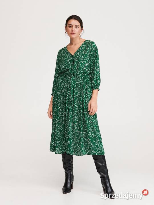 Nowa sukienka Reserved 44 XXL zielona w kwiaty biały Szczecin
