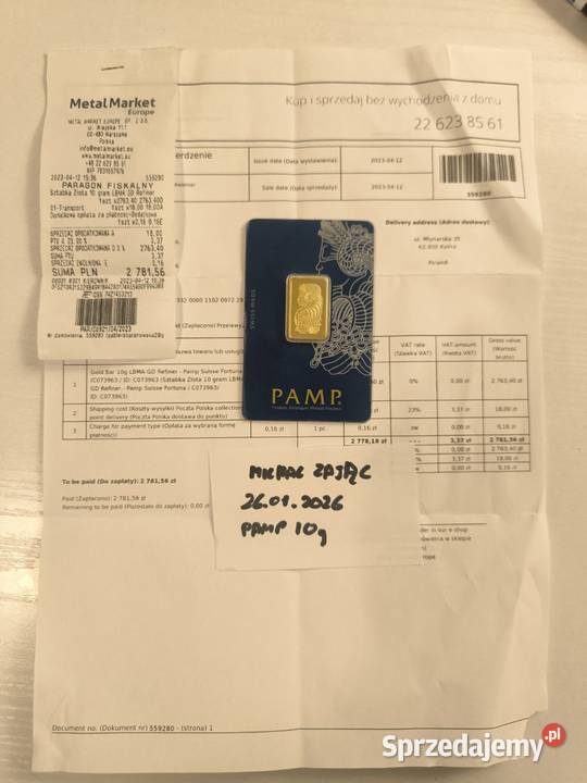 Sztabka Złota 155g PAMP Suisse Fortuna Wieluń