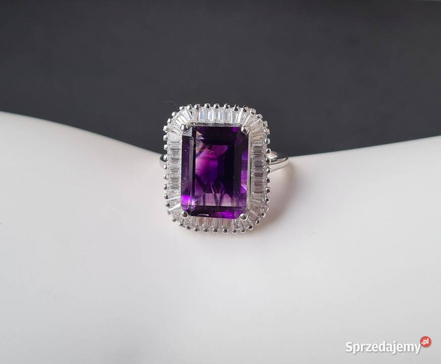 Pierścionek srebro 925 rodowane ametyst Pierścionki Otwock sprzedam