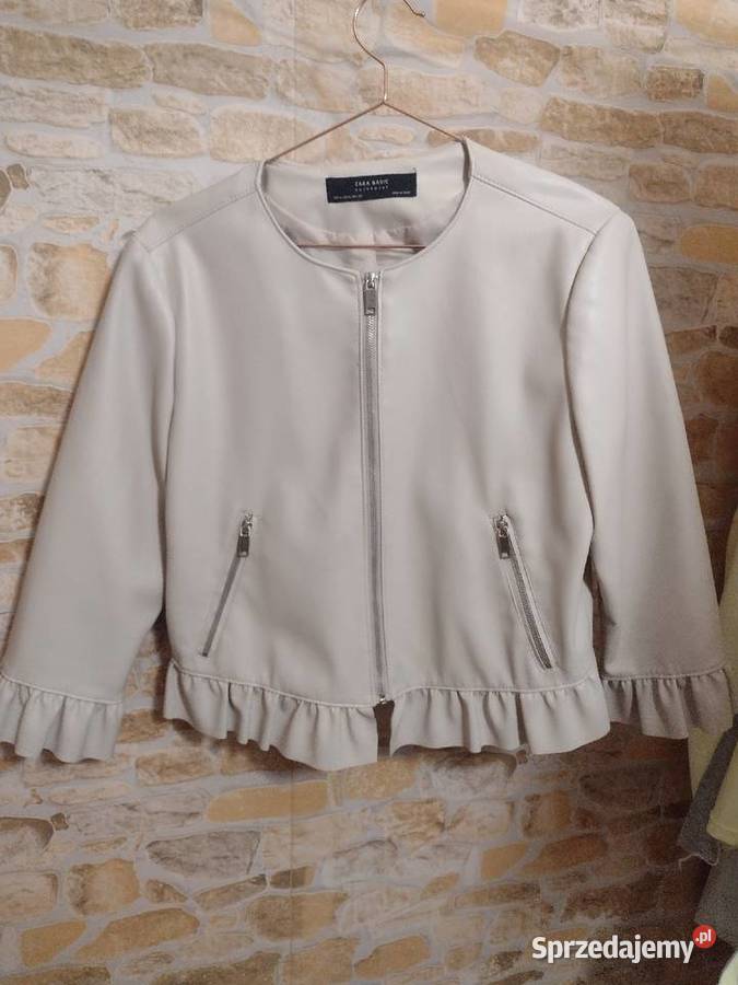 42XL ZARA Beżowa skórzana kurtka ramoneska z Tworzywo skóropodobne