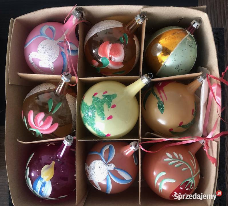 Kmpl 9 ręcznie malowane bombki choinkowe PRL Kraków