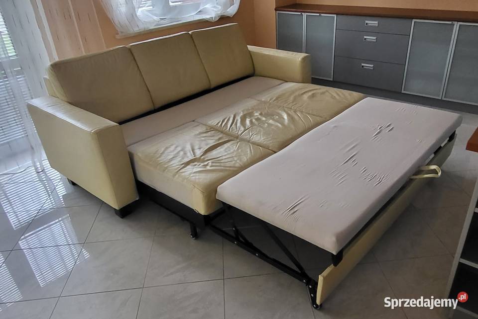 Rozkładana kanapa skóra naturalna funkcja spania skóra naturalna Świdnik sprzedam