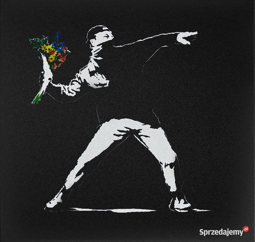 BANKSY Flower Thrower Obraz ręcznie grawerowany Sandomierz sprzedam