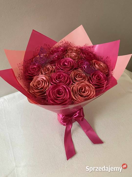 Bukiet 17 róż ze wstążki handmade