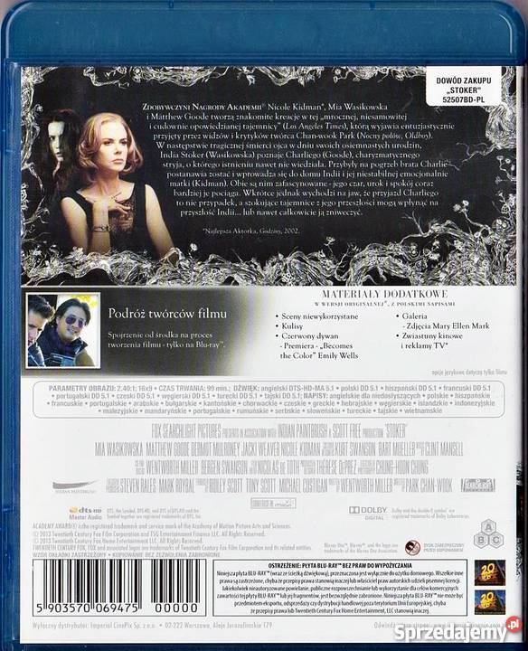 STOKER MIA WASIKOWSKA BLURAY thiller