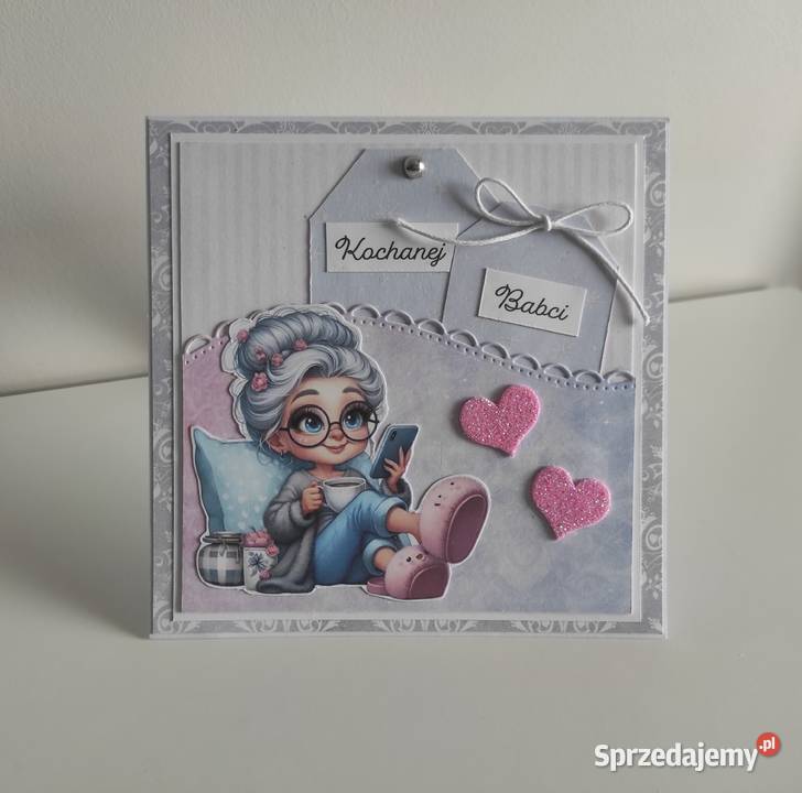 Kartka ręcznie robiona na Dzień Babci 5 Rękodzieło łódzkie Łódź