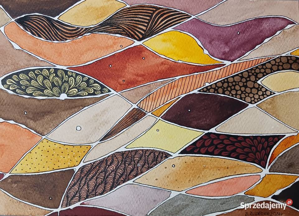 Akwarela A4 Obraz Abstrakcja pt Kolory jesieni mazowieckie Warszawa