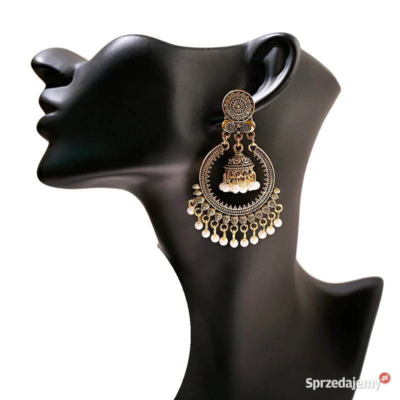 Nowe indyjskie kolczyki jhumka złoty kolor boho Szczecin