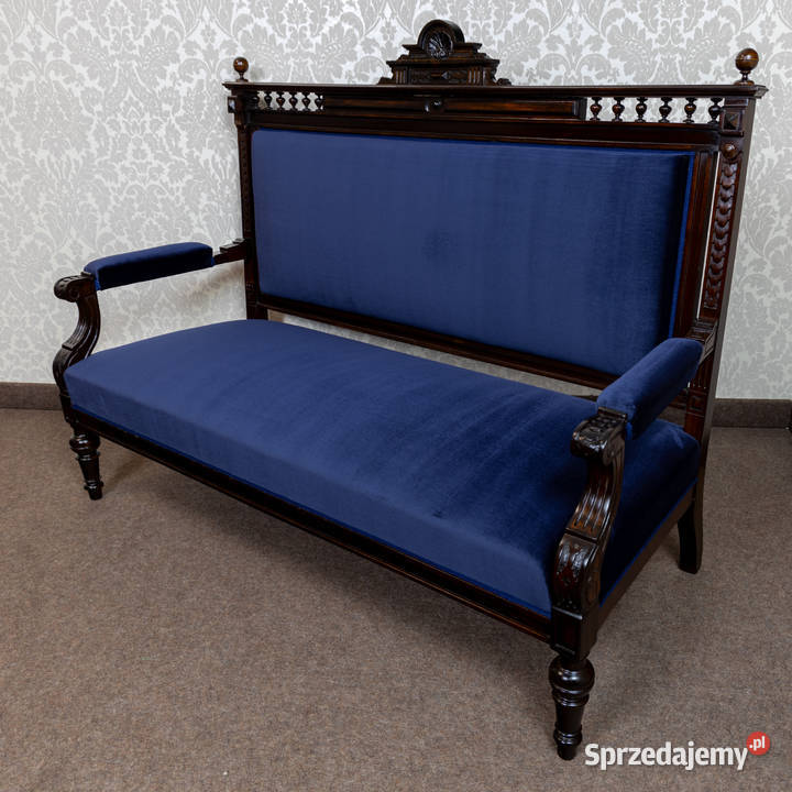 Sofa neorenesansowa antyk stara zabytkowa granat