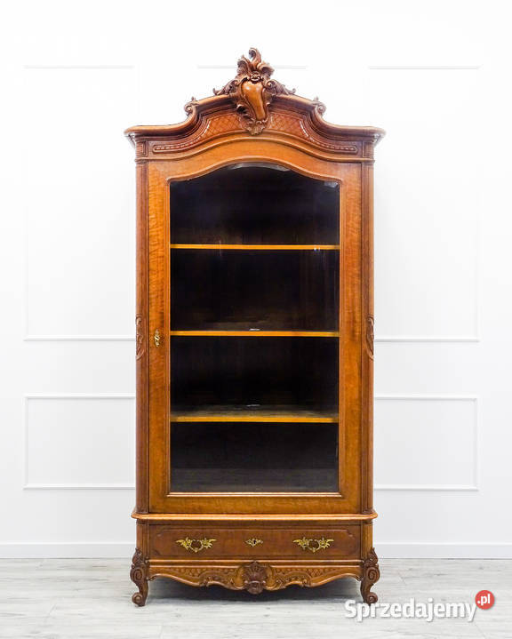 Antyk DREWNIANA Witryna Rocaille FAZOWANA szyba