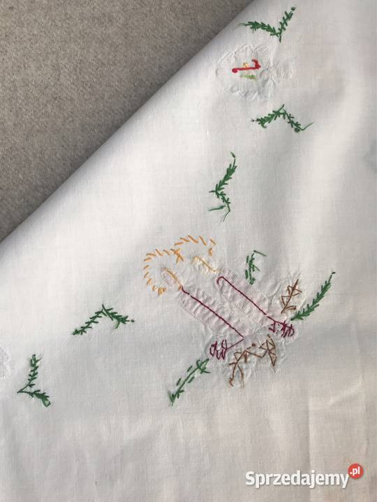 Świąteczny obrus serweta ręcznie wyszywany biały mazowieckie Warszawa sprzedam