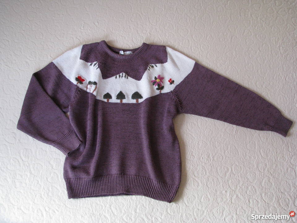 Stylowy zimowy sweterek damski L fioletowy Krapkowice