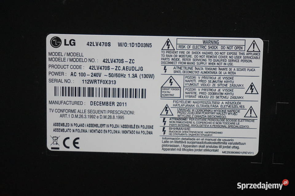 Telewizor LG 42LV470S Sprawny Gwarancja małopolskie Dąbrowa Tarnowska