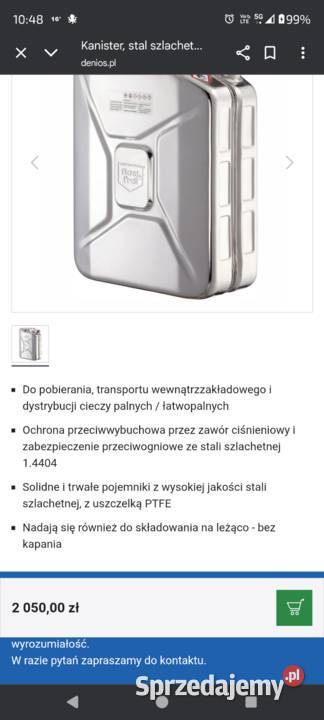 Nowy karnister 20 Litrów Stal nierdzewna Kanistry, lejki i pompki Legnica sprzedam