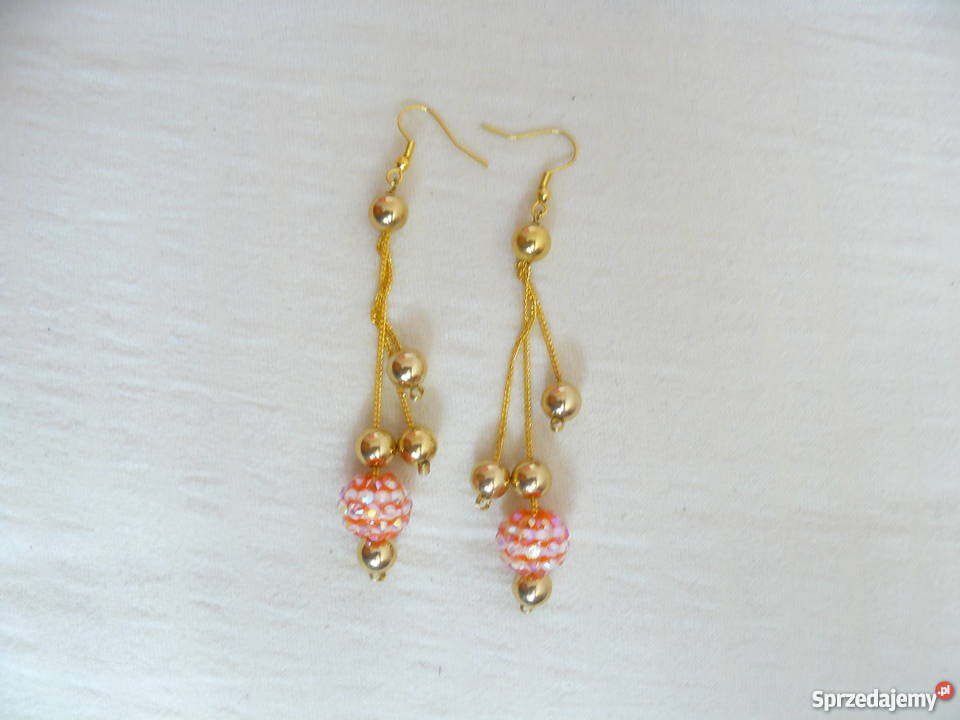 Długie złote kolczyki z kuleczkami Wrocław sprzedam