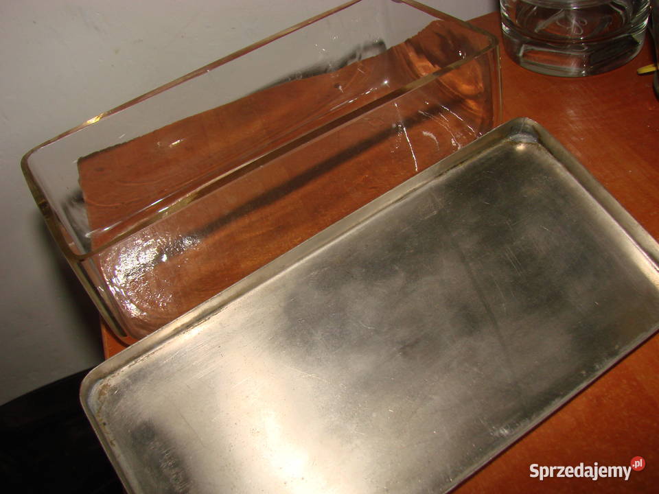 stary szklany pojemnik z metalową pokrywką Porcelana i szkło Pruszcz Gdański