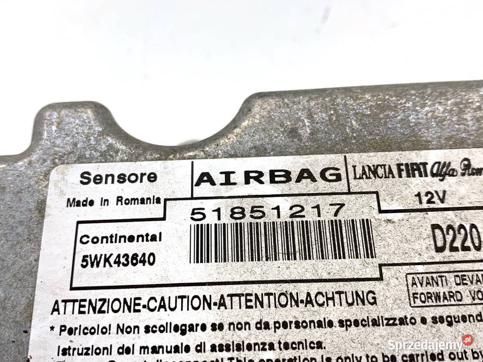 SENSOR AIRBAG FIAT BRAVO II 51851217 CZUJNIK Poduszki powietrzne
