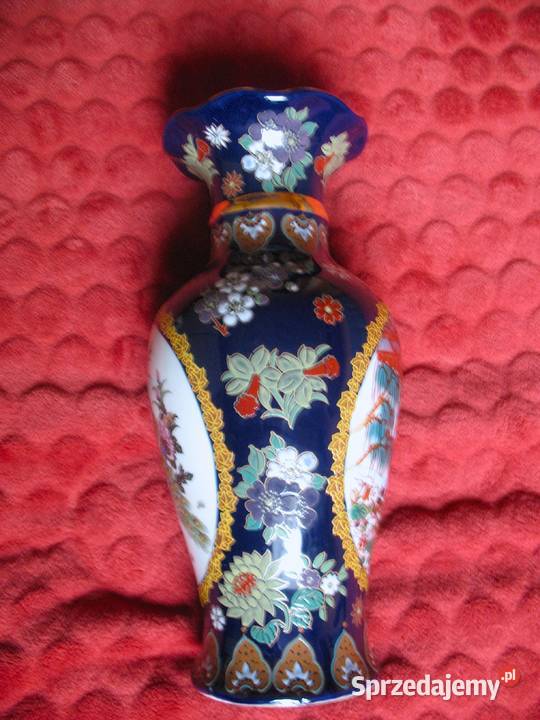 Wazon Misternie zdobiony złoty relief porcelana wielokolorowy