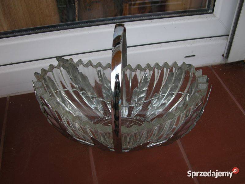 stary szklany kosz sygnowany Gorzów Wielkopolski