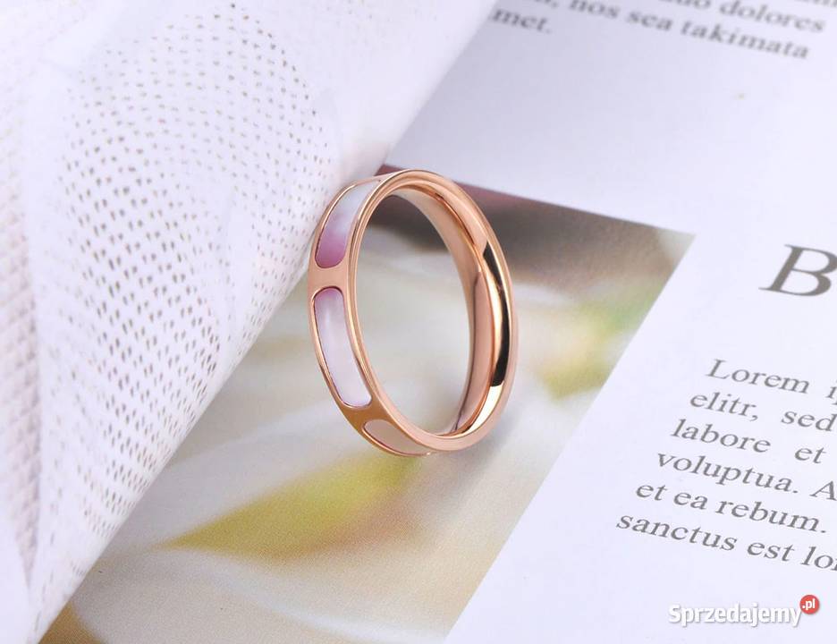 Nowy pierścionek złoty kolor różowa muszla stal Szczecin