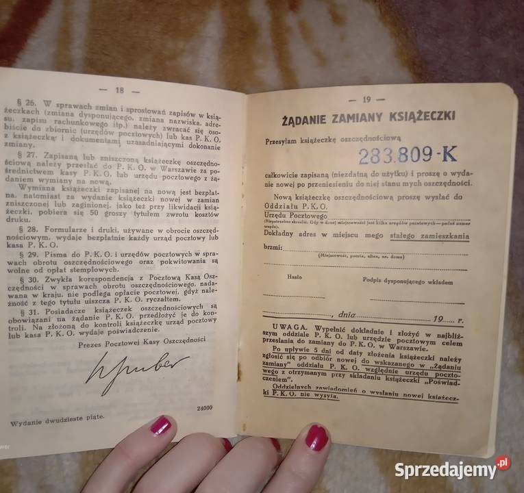 Sprzedam książeczkę oszczędnościową PKO z 1938 Bukowno sprzedam