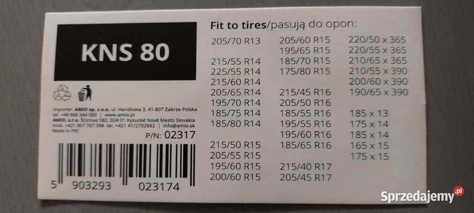Łańcuch śniegowe AMIO nowe KNS 80 sprzedam