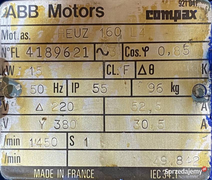 silnik elektryczny 15kW 1450obr 3fazowy ABB Silniki kujawsko-pomorskie Pigża