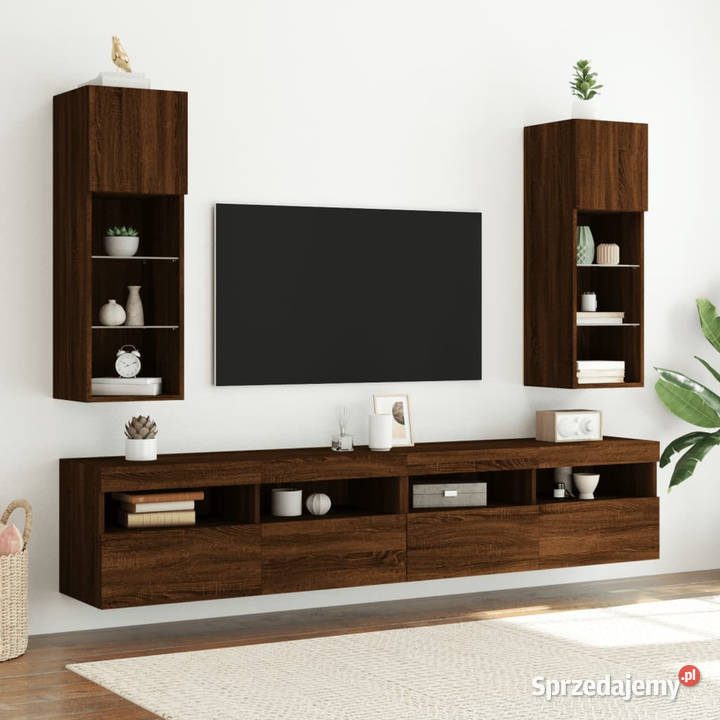 Szafka TV z LED brązowy dąb 305x30x90 WM837013 mazowieckie Warszawa