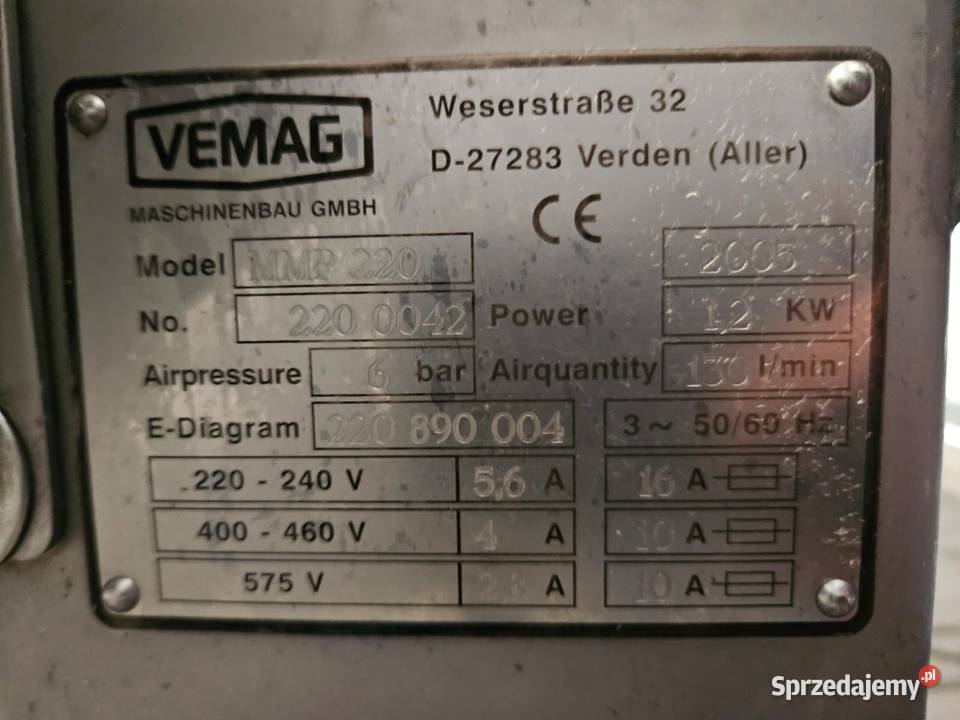 Vemag MMP 220 krajalnicaporcjomat wielkopolskie Krotoszyn