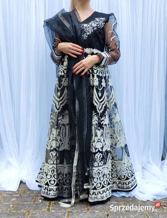 Czarna suknia balowa L 40 kwiaty floral zachodniopomorskie Szczecin sprzedam