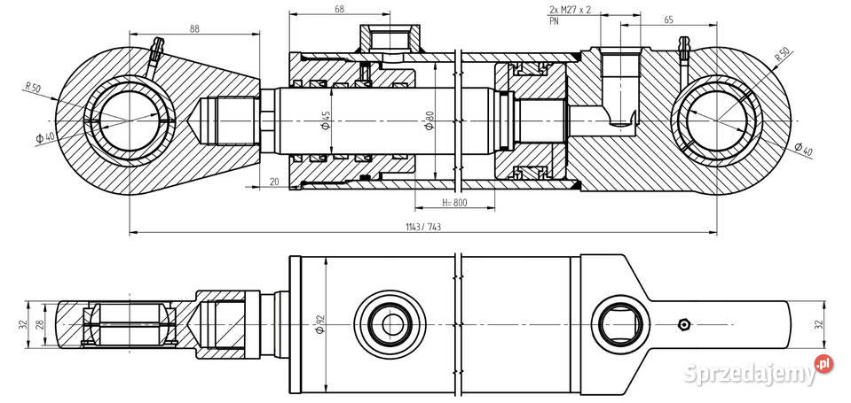SIŁOWNIK Hydrauliczny CJ2F 80x45 Skok 800 L1140 Hydraulika kujawsko-pomorskie Solec Kujawski