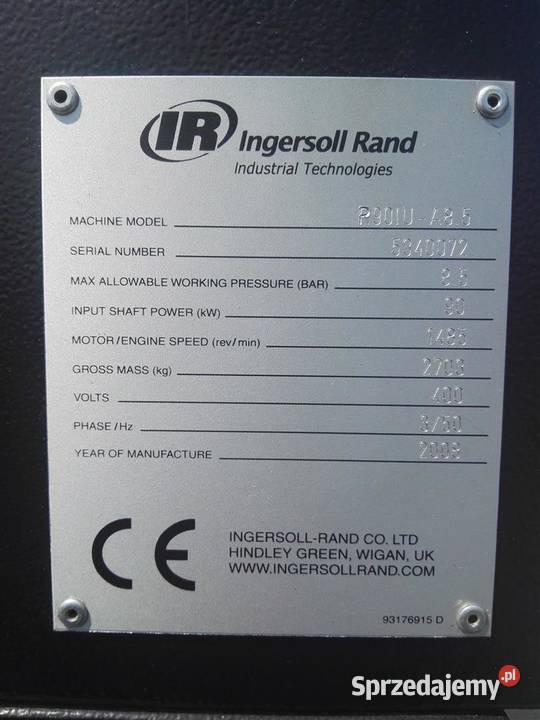 Sprężarka INGERSOLL RAND R9010A85 90 kW 153m3min Wilków