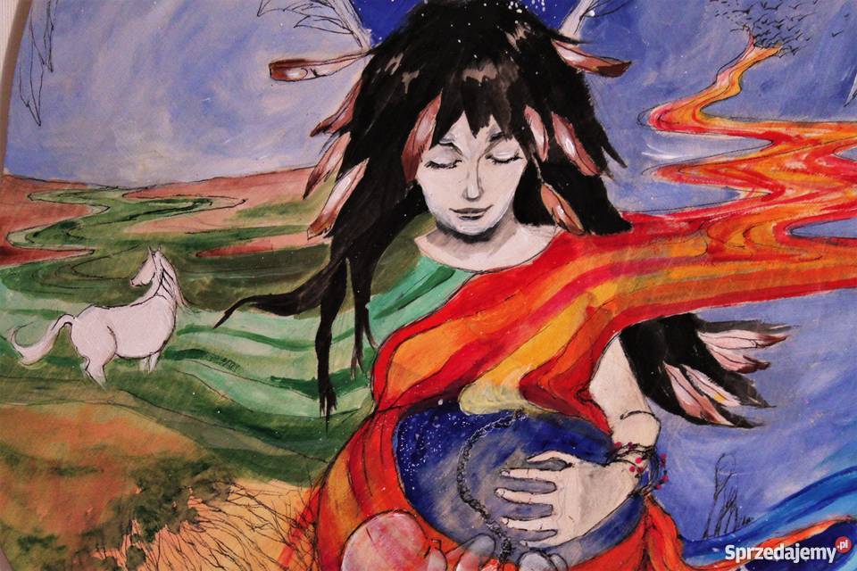 Duży anioł malowany akrylami na drewnie ANIOŁ Katowice sprzedam