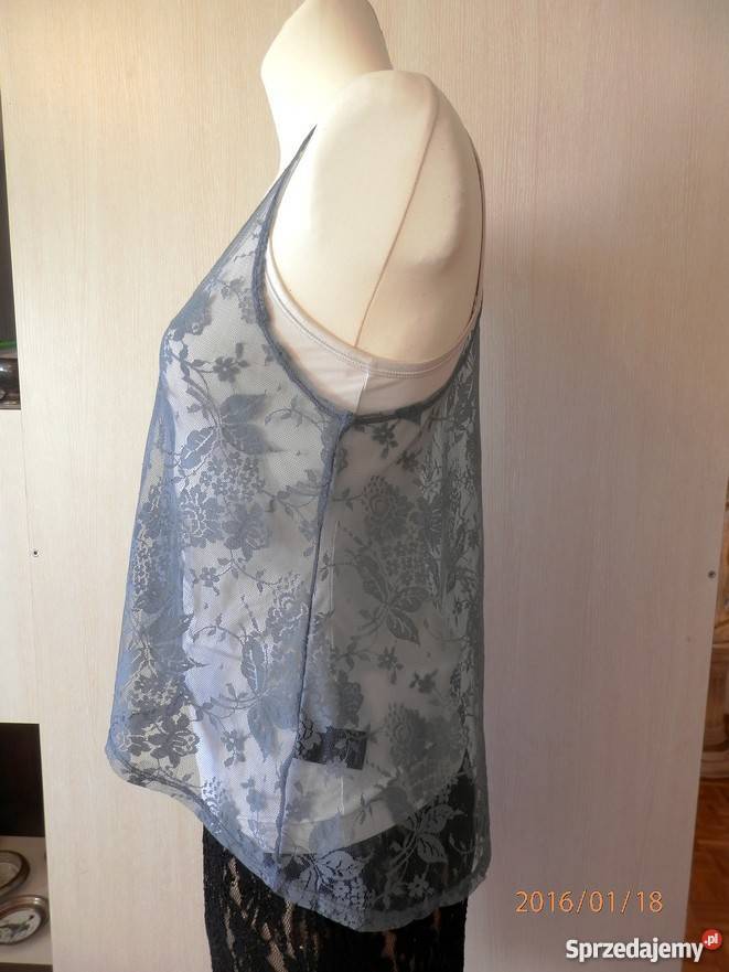 Bluzka Next Koronkowa Kobaltowa Asymetryczna bez rękawa Łomża