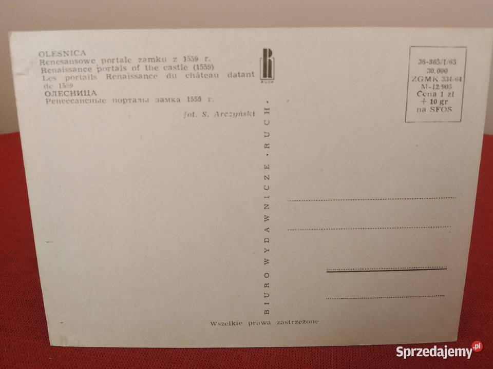 Zamek Oleśnica na pocztówce z 1965 roku Pocztówki i karty telefoniczne Wałbrzych sprzedam