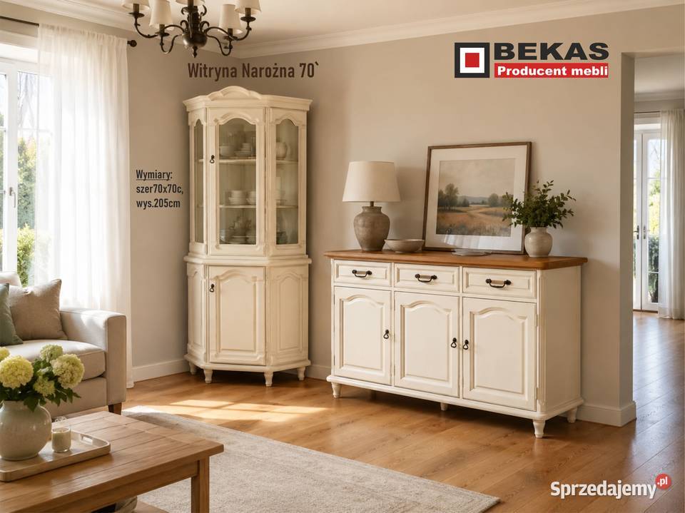 PROMO Stylizowana Biała Witrynka Komoda Narożna Bytów