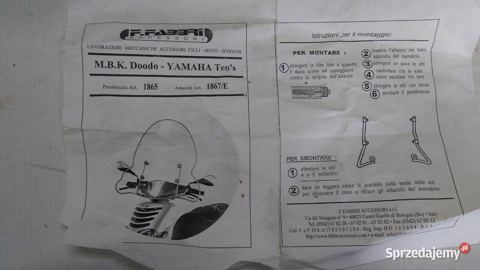 NOWA SZYBA OWIEWKA OSŁONA FABBRI MADE IN ITALY podlaskie Bielsk Podlaski