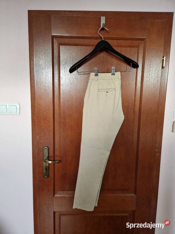 Nowe beżowe bawełniane spodnie damskie chinosy Bez wzoru Bibice