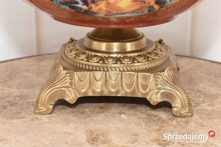 Czerwona Patera Owocnik Porcelana Brąz Złocony Kraków