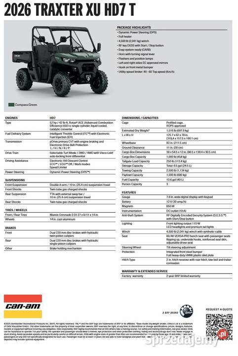 CanAm Traxter XU T HD7 Compass Green 6DTB 2026 quad - ATV Nowy Sącz