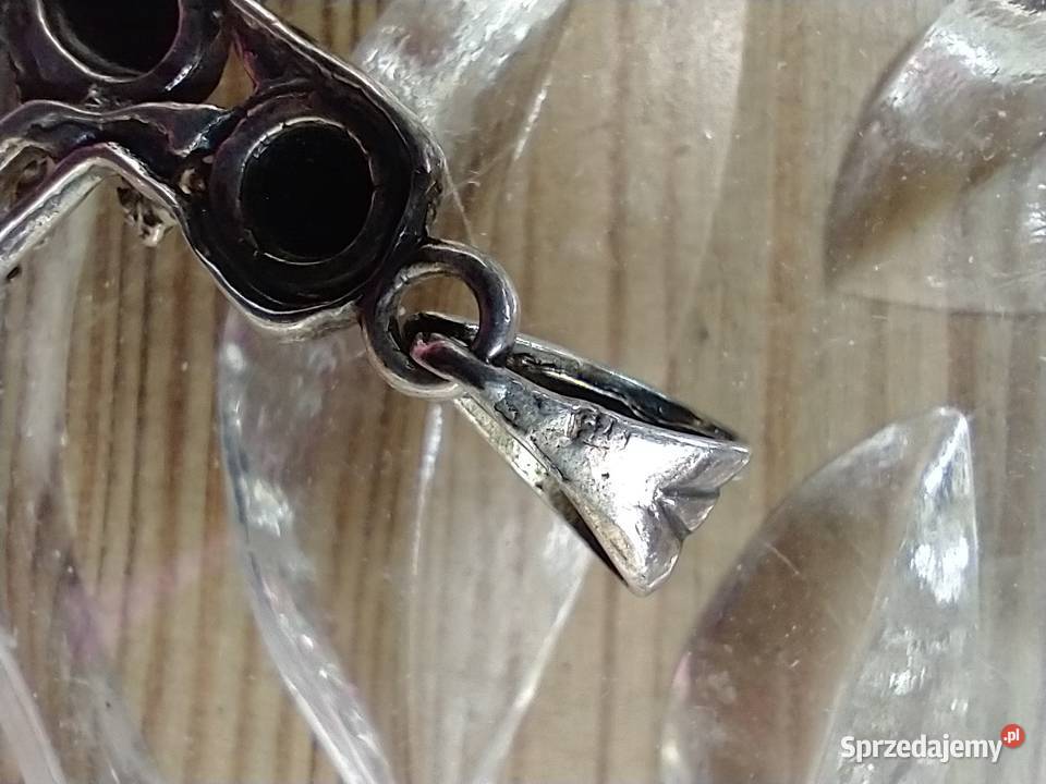 Unikatowy wisior krzyż srebro bursztyn Łódź