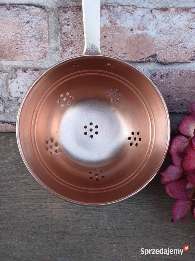 Małe miedziane sitko durszlak z mosiężną rączką Sitka i cedzaki Warszawa sprzedam