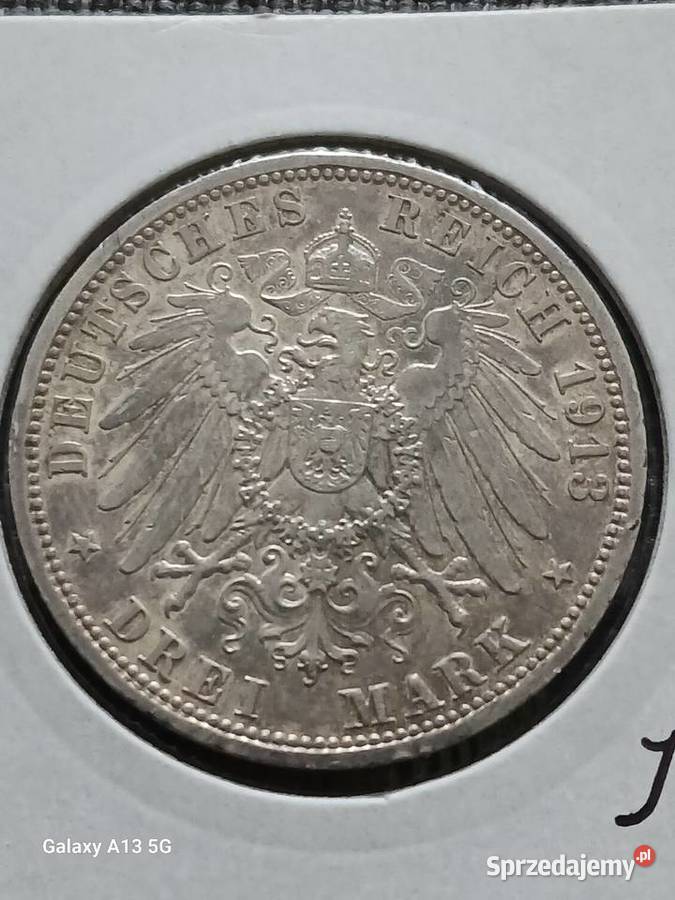3 Marki Prusy Wilhelm II 1913 r Śliczne Konin