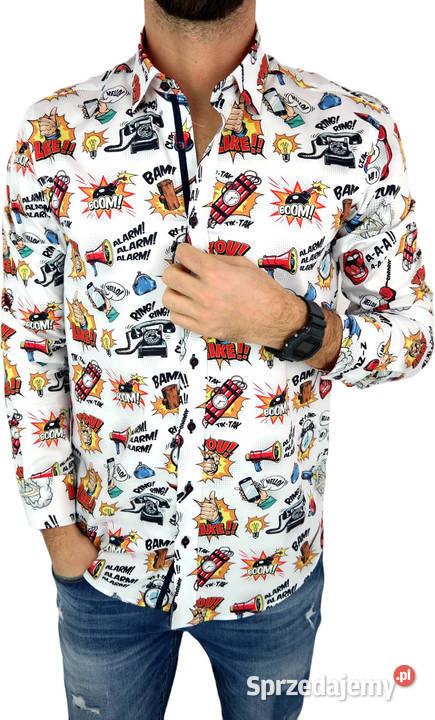 DANIEL BESSI Koszula Męska Fb042 Biała KOMIKS Ostrów Wielkopolski
