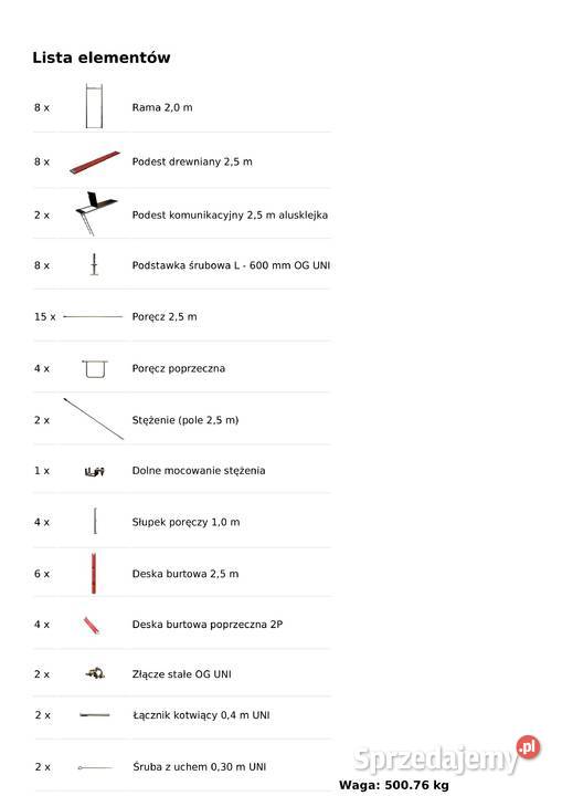 Nowy zestaw rusztowania 465 m2 rusztowanie Stare Siołkowice sprzedam
