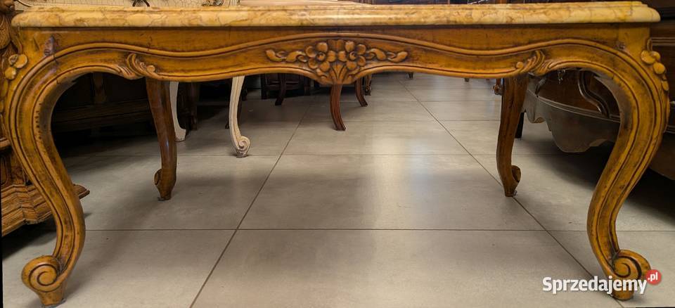 Piękny dębowy stolik ludwikowski z marmuremsklep Dąbrowa Górnicza