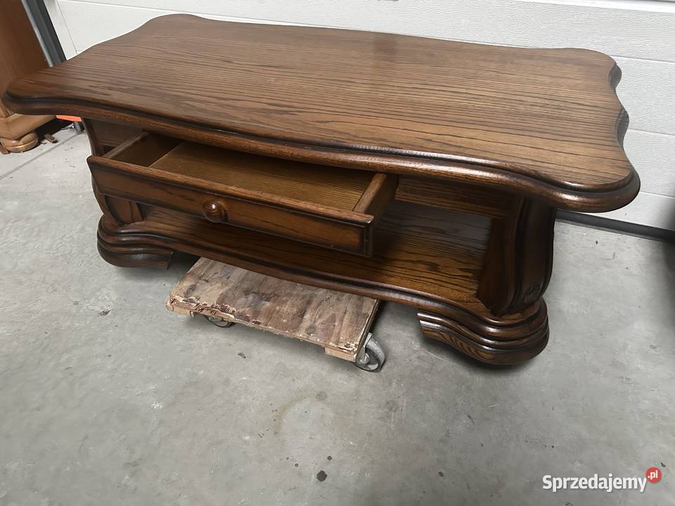 Ładna ciemna dębowa ława z szufladką wielkopolskie Sławoszewek sprzedam