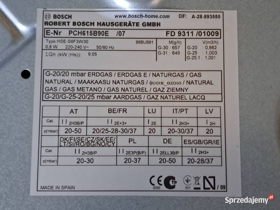 Płyta gazowa bosch PCH615B90E plus wąż do gazu mazowieckie Radom sprzedam