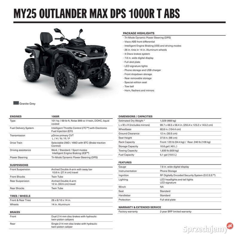 QUAD CanAm Outlander DPS 1000R T ABS 2025 4RSB małopolskie Nowy Sącz